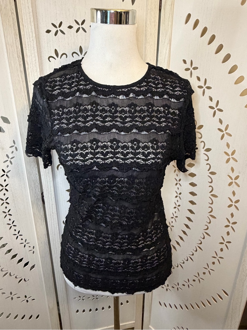 Black Lace Short-Sleeve Top